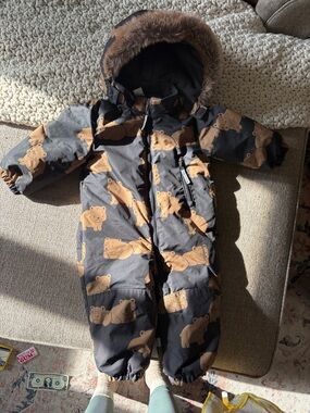 H&M Black and Brown Teddy-Print Toddler Snowsuit